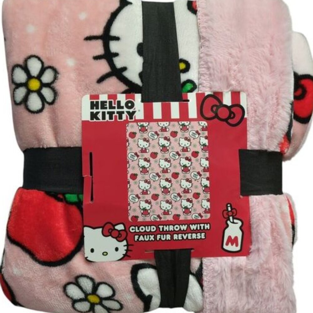 Hello Kitty Fleece Cloud Throw with Faux Fur Reverse, 50" x 60" - New